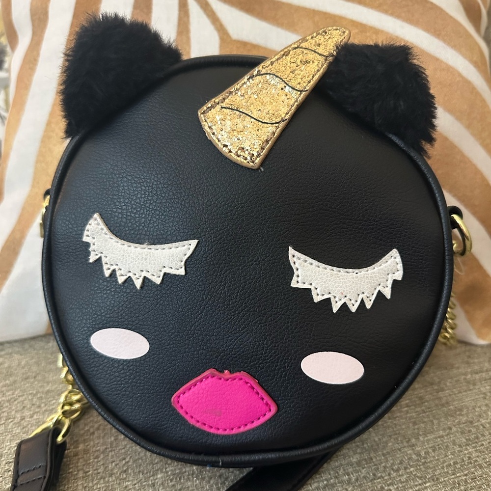 Betsey Johnson Black‎ Unicorn Cat Canteen Crossbody Bag NWT $53 MSRP Halloween - Picture 16 of 16